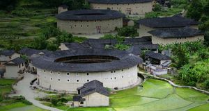 Hakka Tulou round earth buildings, Fujian Province, China -- Christian Kober/age fotostock &copy; (Bing United States)