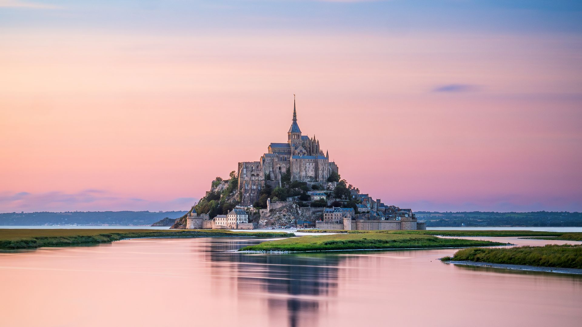 Mont-Saint-Michel during high tide, Manche, Normandy, France
