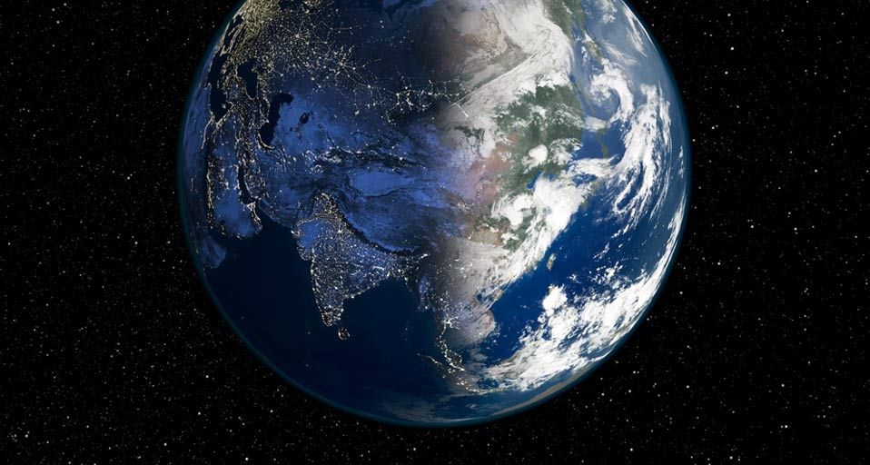 Satellite image of the Earth, centered on Asia