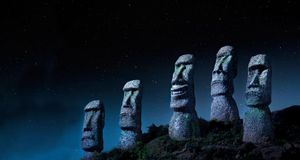 Moai statues on Easter Island, Chile (© Ocean/Corbis)(Bing United States)