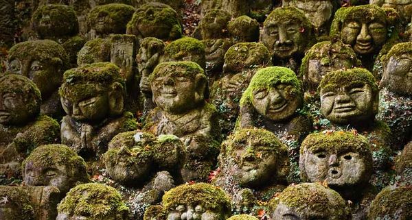Stone statues in Otagi Nenbutsu-ji Temple in Kyoto, Japan