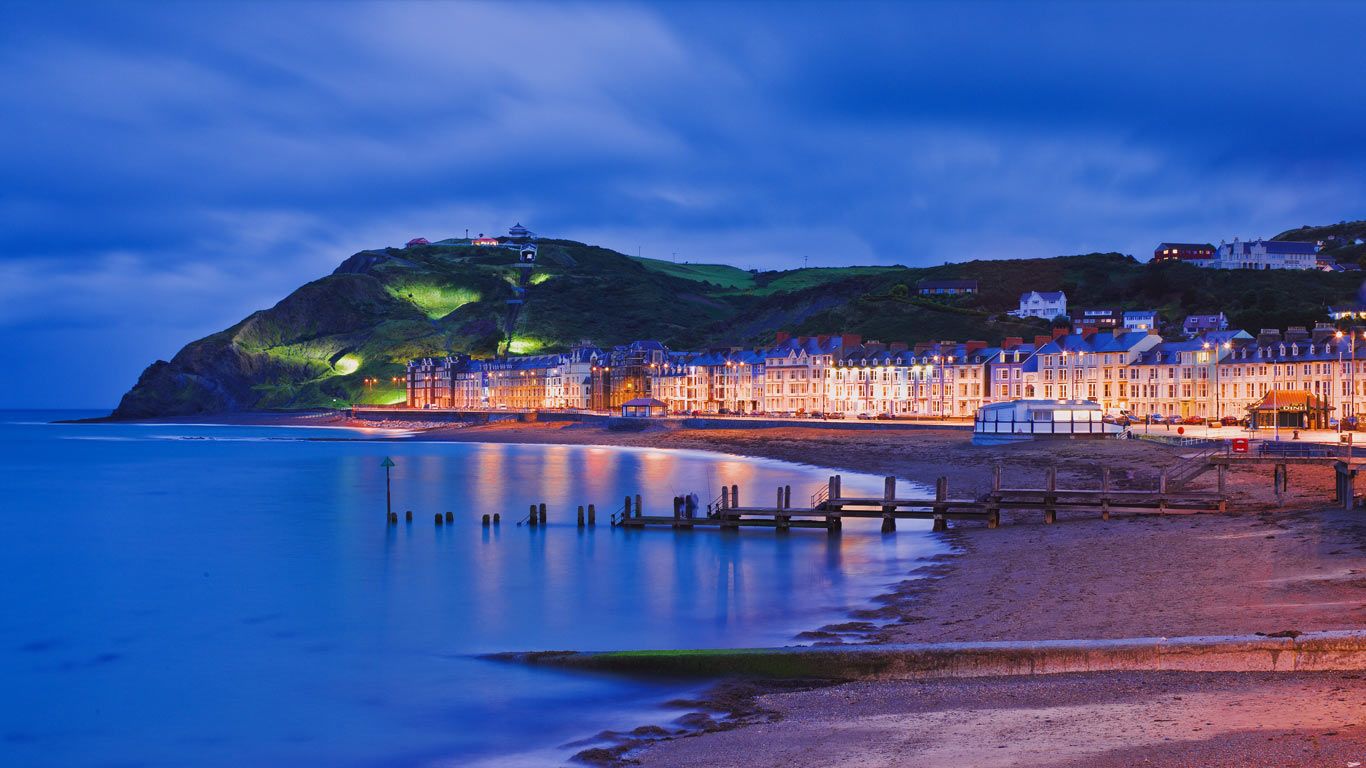 The seafront and promenade of Aberystwyth in Ceredigion, Wales