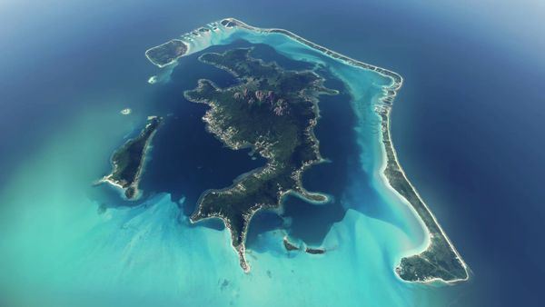 Aerial view of Bora Bora in French Polynesia