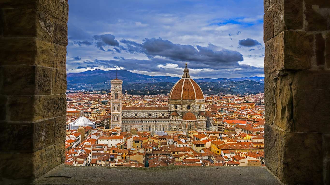 View of the Florence Cathedral from the tower of Palazzo Vecchio in Florence, Italy