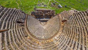 Aerial view of the theater at the ancient city of Hierapolis, adjacent to Pamukkale, Turkey (© Amazing Aerial Agency/Offset by Shutterstock)(Bing United States)