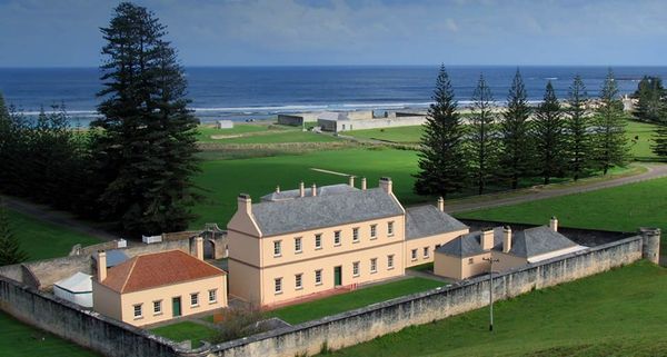 Old government buildings and remains of the penal colony in Kingston, the capital of Norfolk Island, located east of Sydney