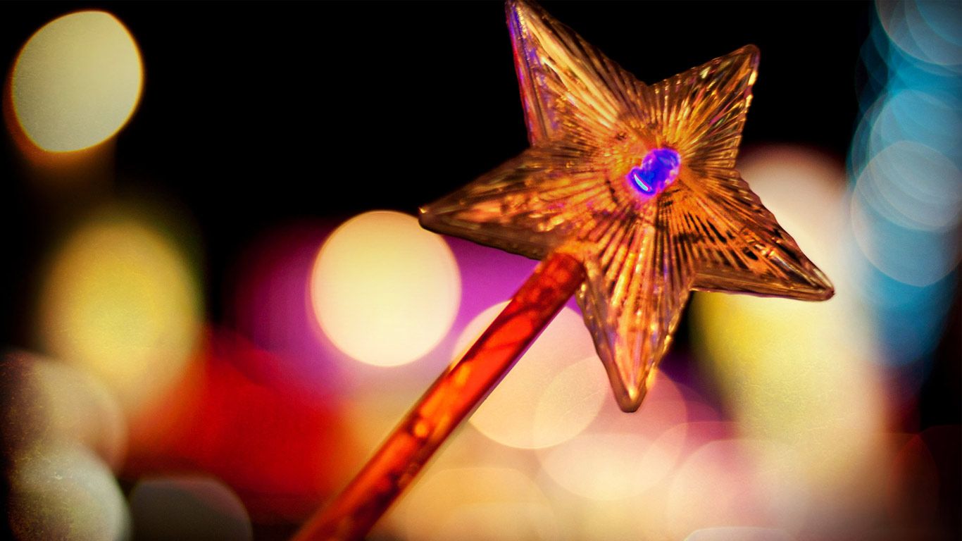 Colorful lights around a magic stick in Blackpool