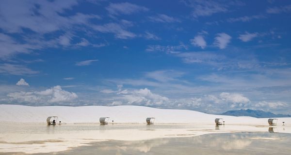 Picnic tables at White Sands, New Mexico