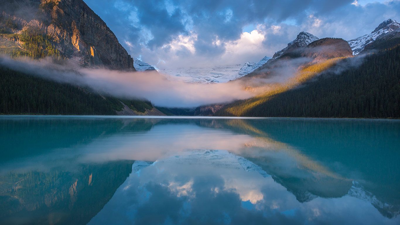 A foggy morning at Lake Louise, Alberta, Canada