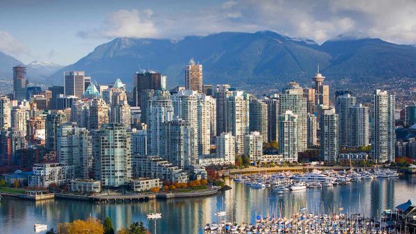 False Creek and Vancouver skyline, British Columbia