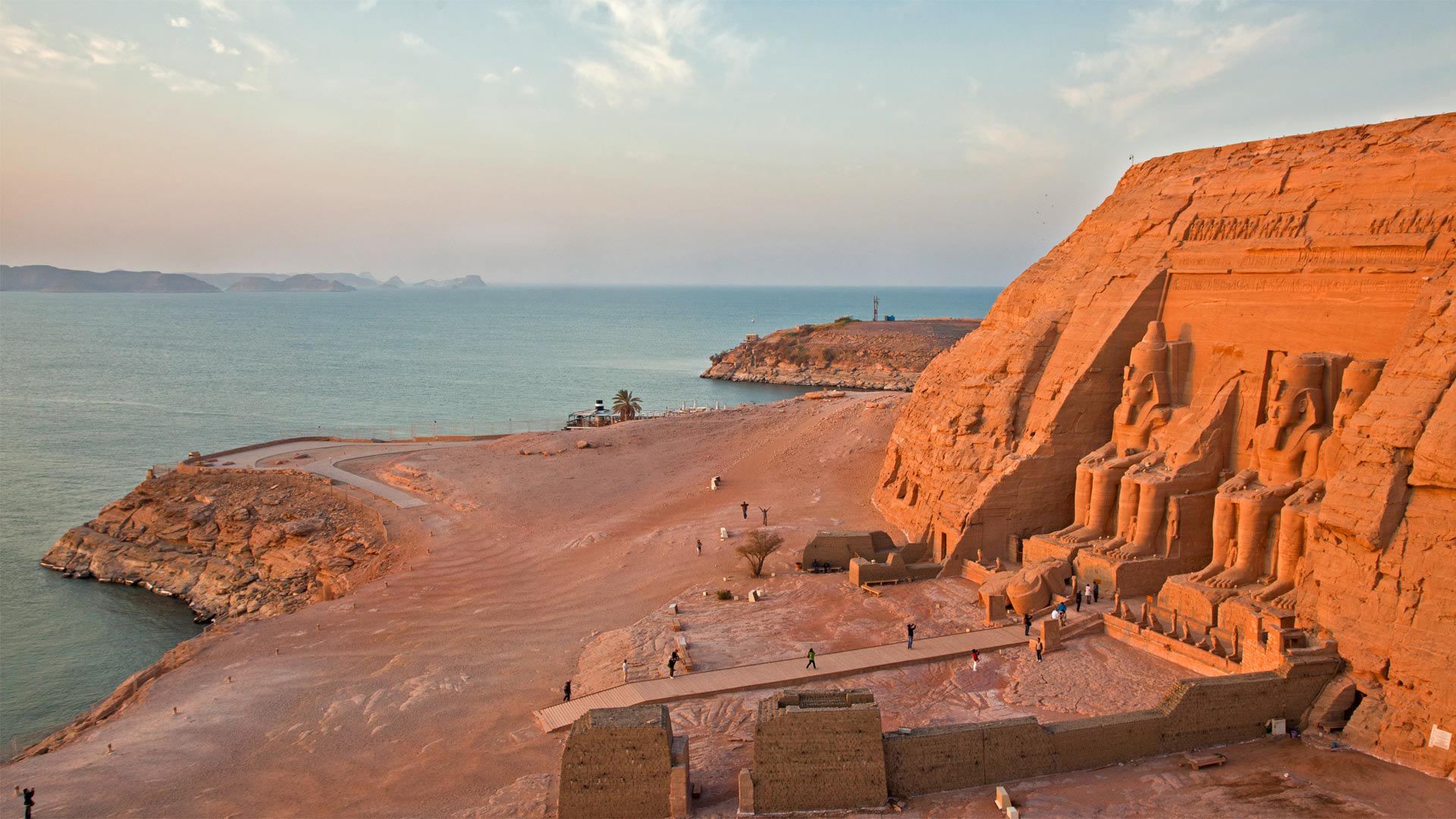 The Abu Simbel temples on the west shore of Lake Nasser, Egypt