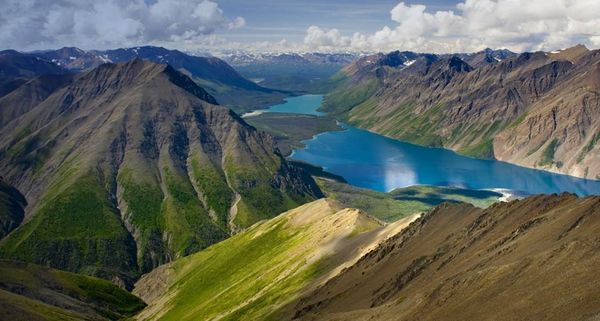 View of Kathleen Lake from Kings Throne Mountain, Kluane National Park, Yukon, Canada