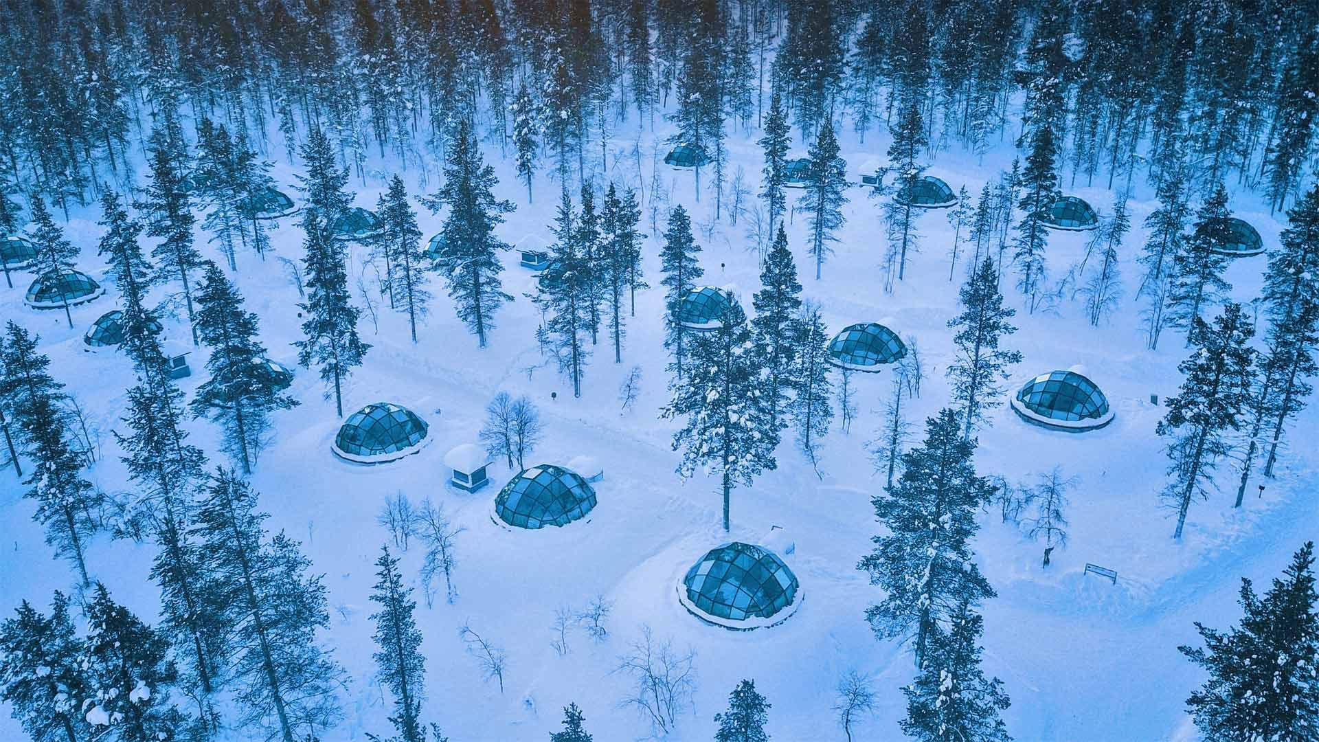 Glass igloos at the Kakslauttanen Arctic Resort in Saariselkä, Finland