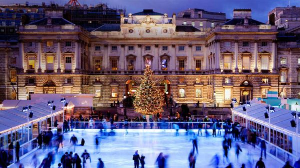 Twilight ice skating at Somerset House, London