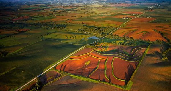 Aerial view of agricultural land in Iowa