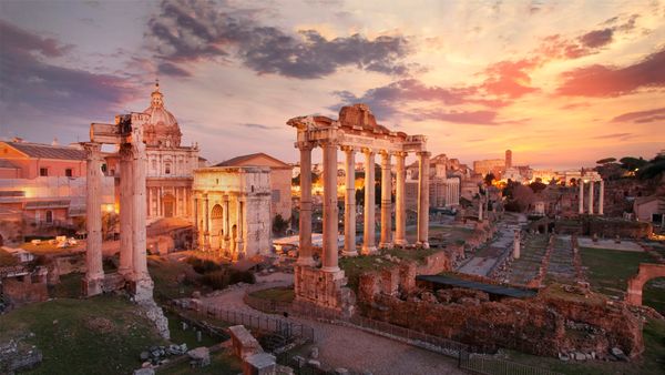 The Temple of Saturn in the Roman Forum, Rome, Italy
