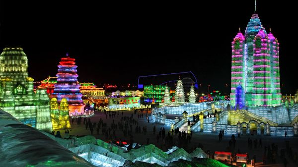 A glimpse of the Harbin International Ice and Snow Sculpture Festival in Harbin, China