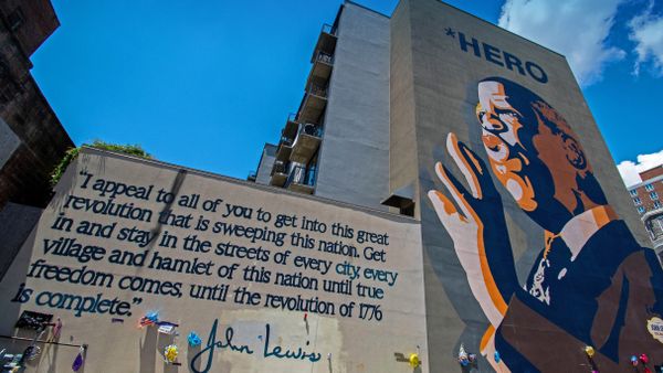 John Lewis hero mural by Sean Schwab in the Sweet Auburn district of Atlanta, Georgia