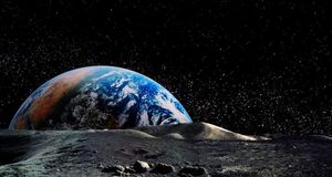 Photo composite of Earth rising above the lunar horizon (© Corbis) &copy; (Bing New Zealand)