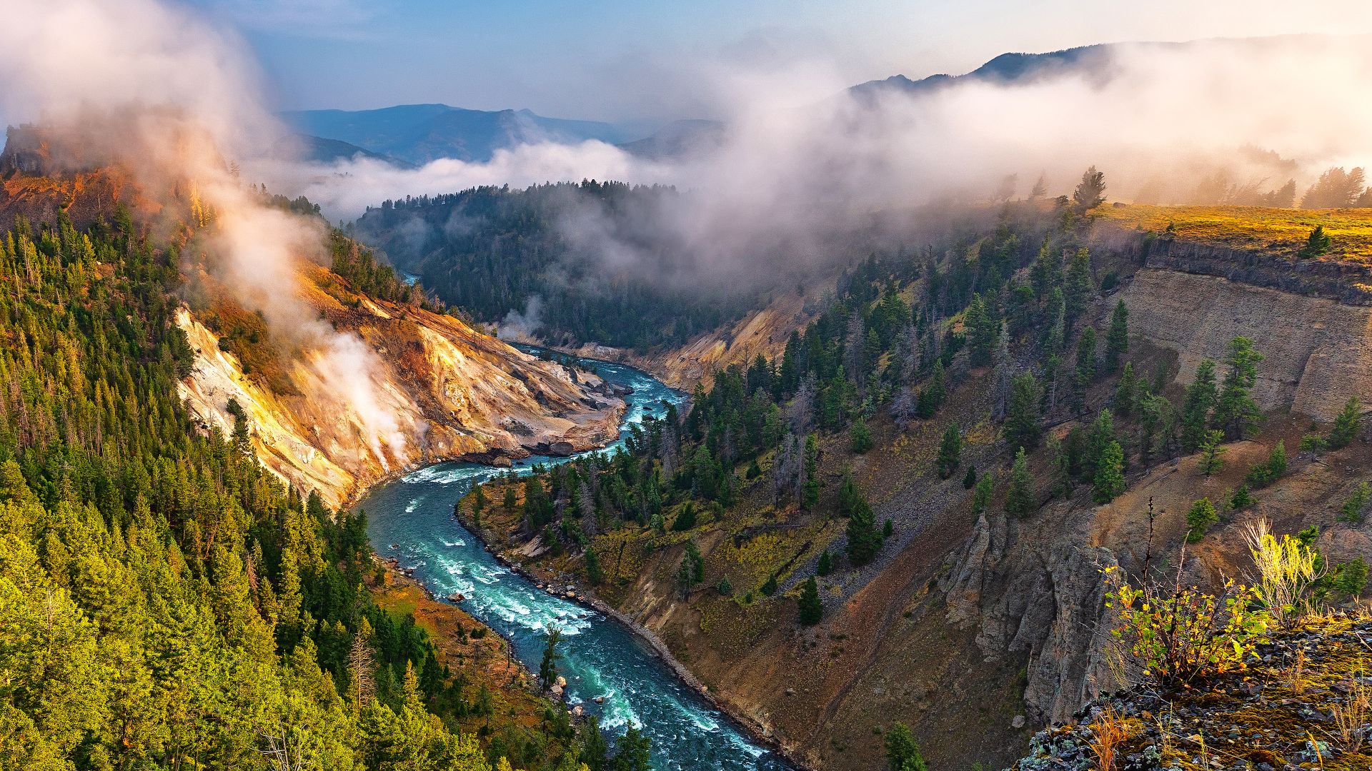 Calcite Springs Overlook and Yellowstone River, Yellowstone National Park, Wyoming, United States