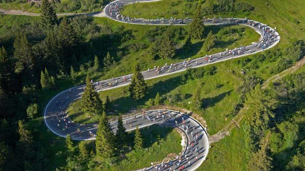 The Maratona dles Dolomites cycling race in Italy