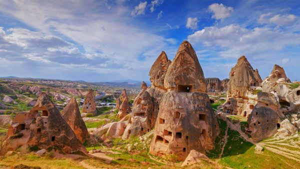 Fairy chimneys and cave dwellings in Uçhisar, Cappadocia, Turkey