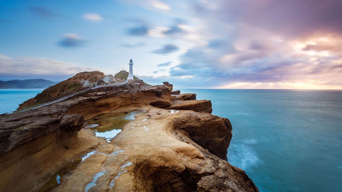 Castle Point Lighthouse near the village of Castlepoint, North Island of New Zealand