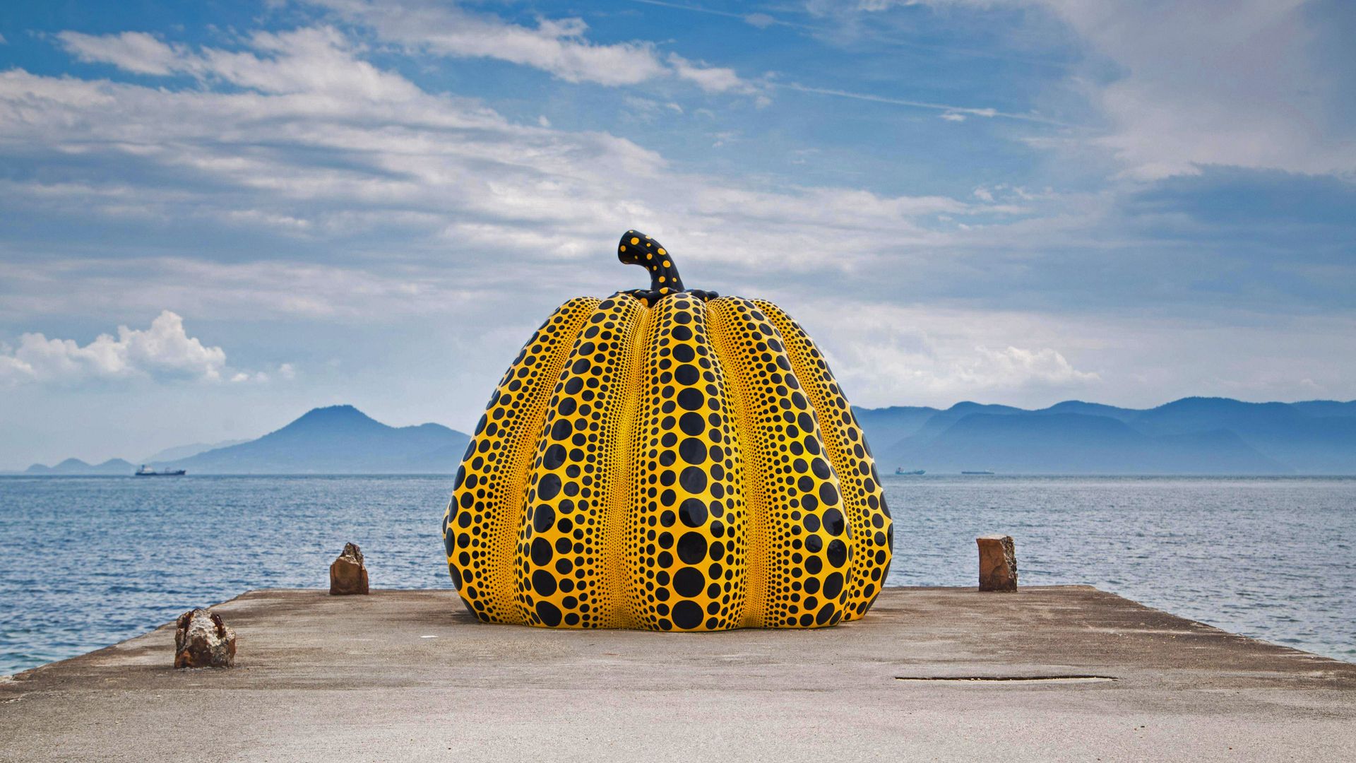 Yayoi Kusama\'s \'Pumpkin\' artwork on Naoshima Island, Japan, in August 2018