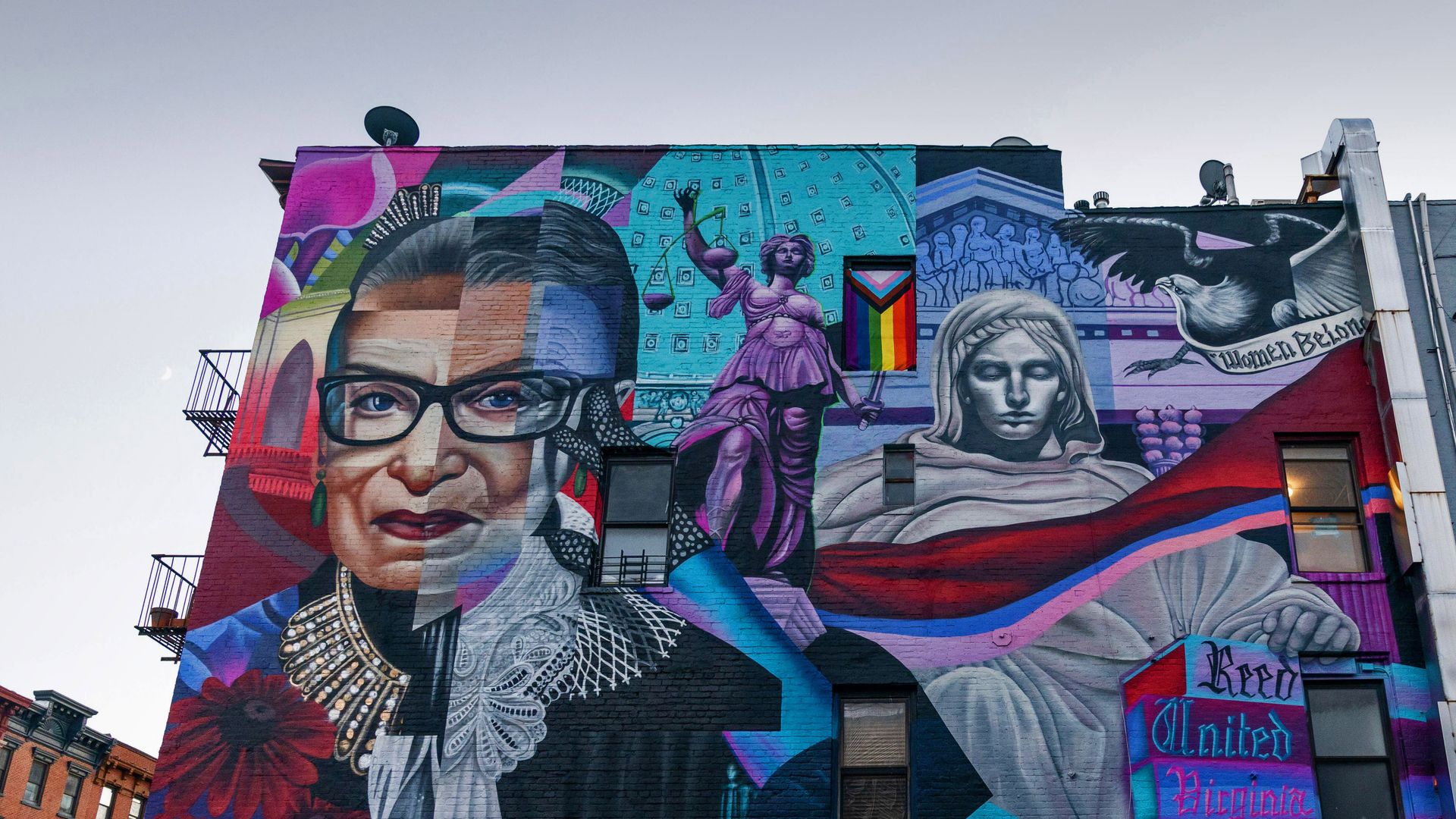 View of the Notorious RBG mural by the street artist Elle in New York City