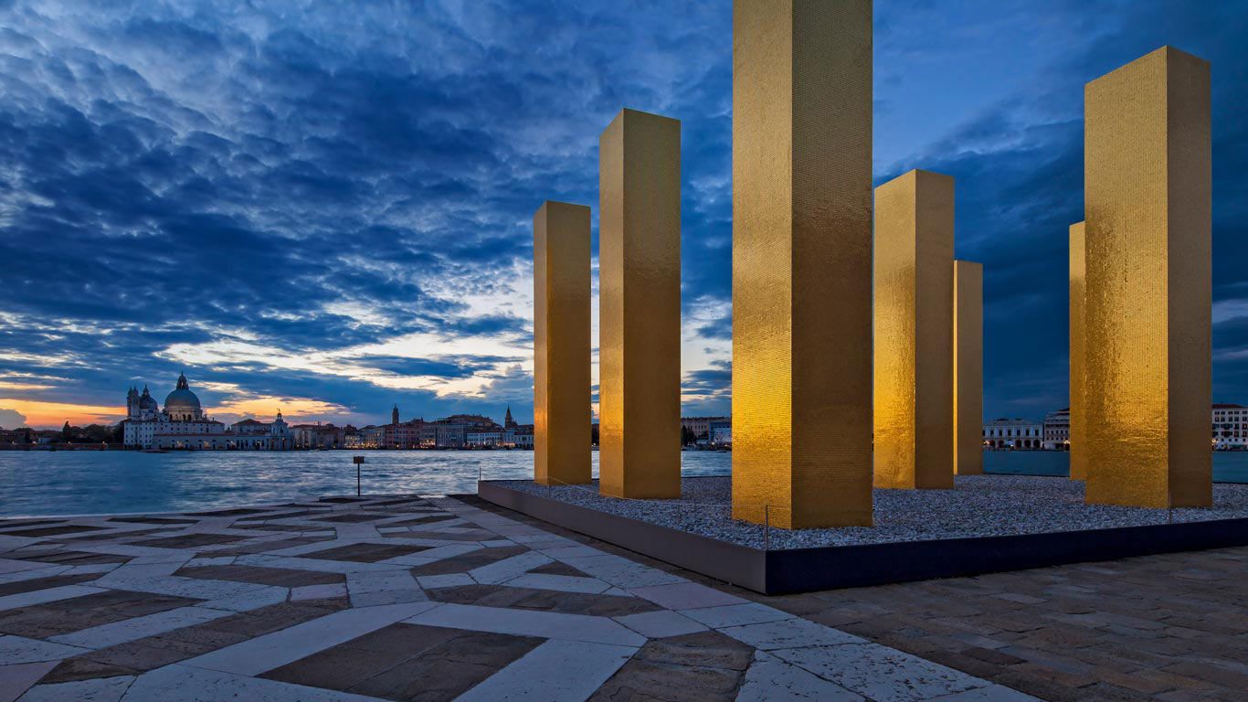 The Sky Over Nine Columns, by artist Heinz Mack, exhibited during the Venice Architecture Biennale, 2014