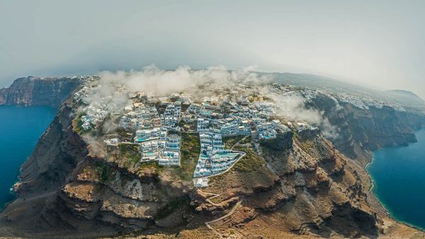 Aerial view of Santorini island, Greece