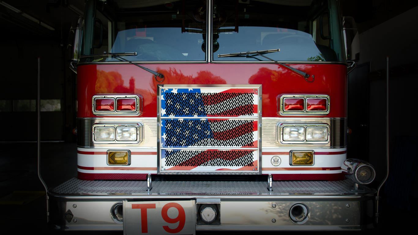 A fire department ladder truck in Fresno, California