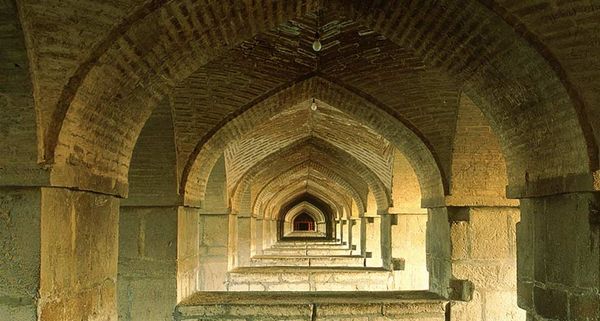 Arches under the Khaju Bridge in Isfahan, Iran
