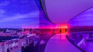 ‘Your rainbow panorama,’ an installation by Olafur Eliasson, ARoS Aarhus Kunstmuseum, Aarhus, Denmark (© R. Ian Lloyd/Masterfile)(Bing United States)