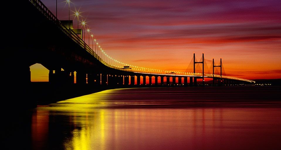 Second Severn Crossing as seen at dusk from Redwick