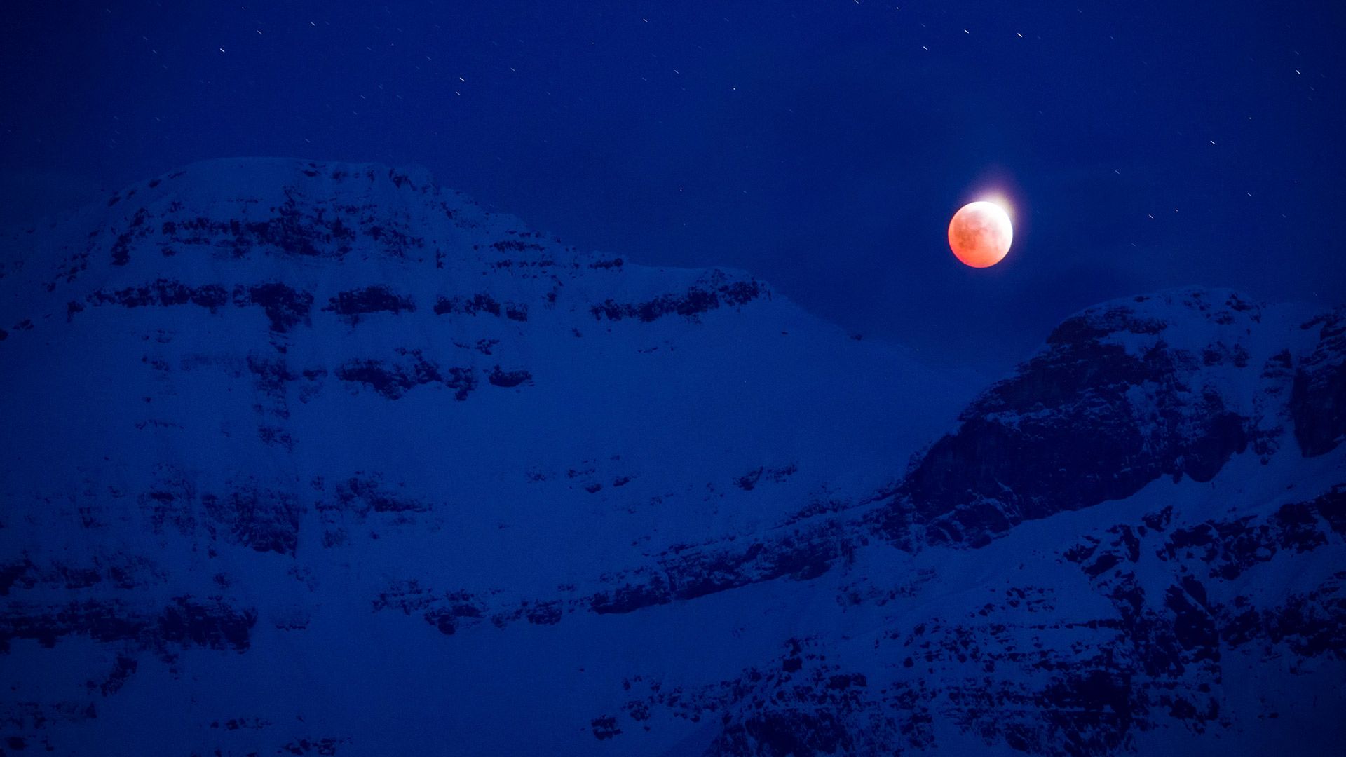 Night scenery with full noon, Mount Assiniboine Provincial Park, B.C.
