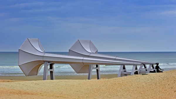 \'I Can Hear It,\' an installation by artist Ivars Drulle on the beach by the villages of Middelkerke and Westende, Belgium
