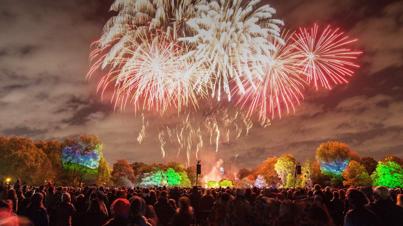 A fireworks display in Battersea Park, London