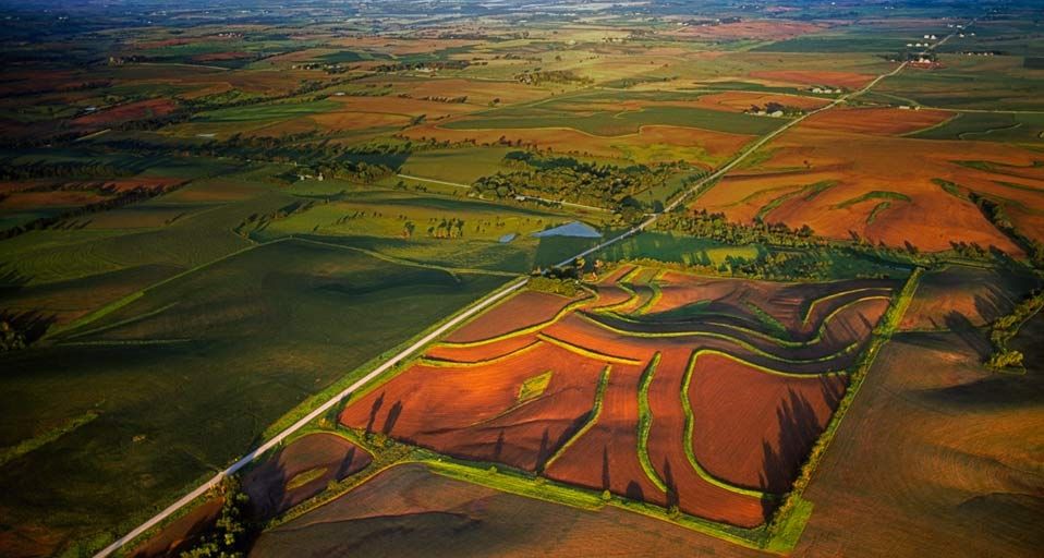 Aerial view of agricultural land in Iowa