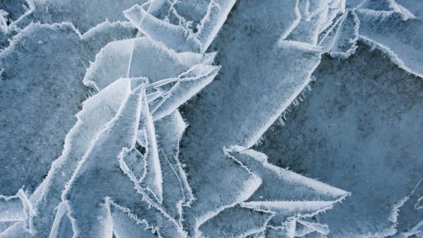 Abstract patterns in the wind polished ice of Abraham Lake, Alberta
