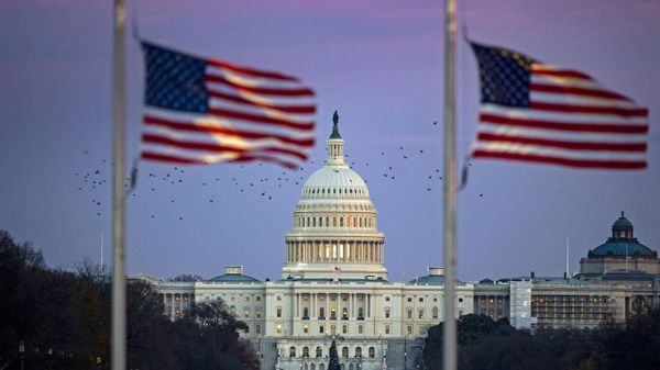 The US Capitol with flags at half-staff as former President George H.W. Bush lies in state at the Capitol rotunda, Washington, DC, on Dec 3, 2018