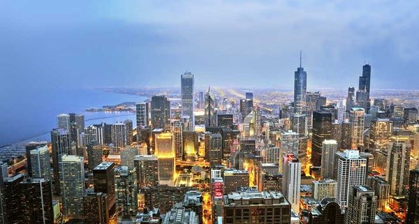 Chicago skyline at night, Illinois, USA