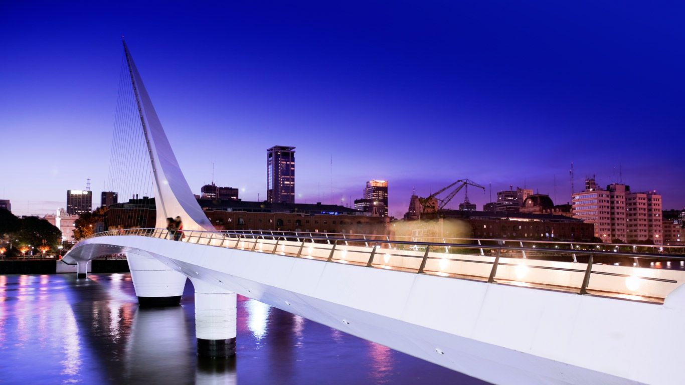 Buenos Aires bridge in Puerto Madero at night, Buenos Aires, Argentina