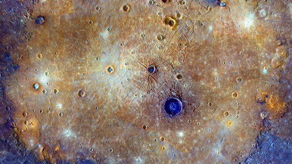 Enhanced-color composite of the Caloris Basin, Mercury