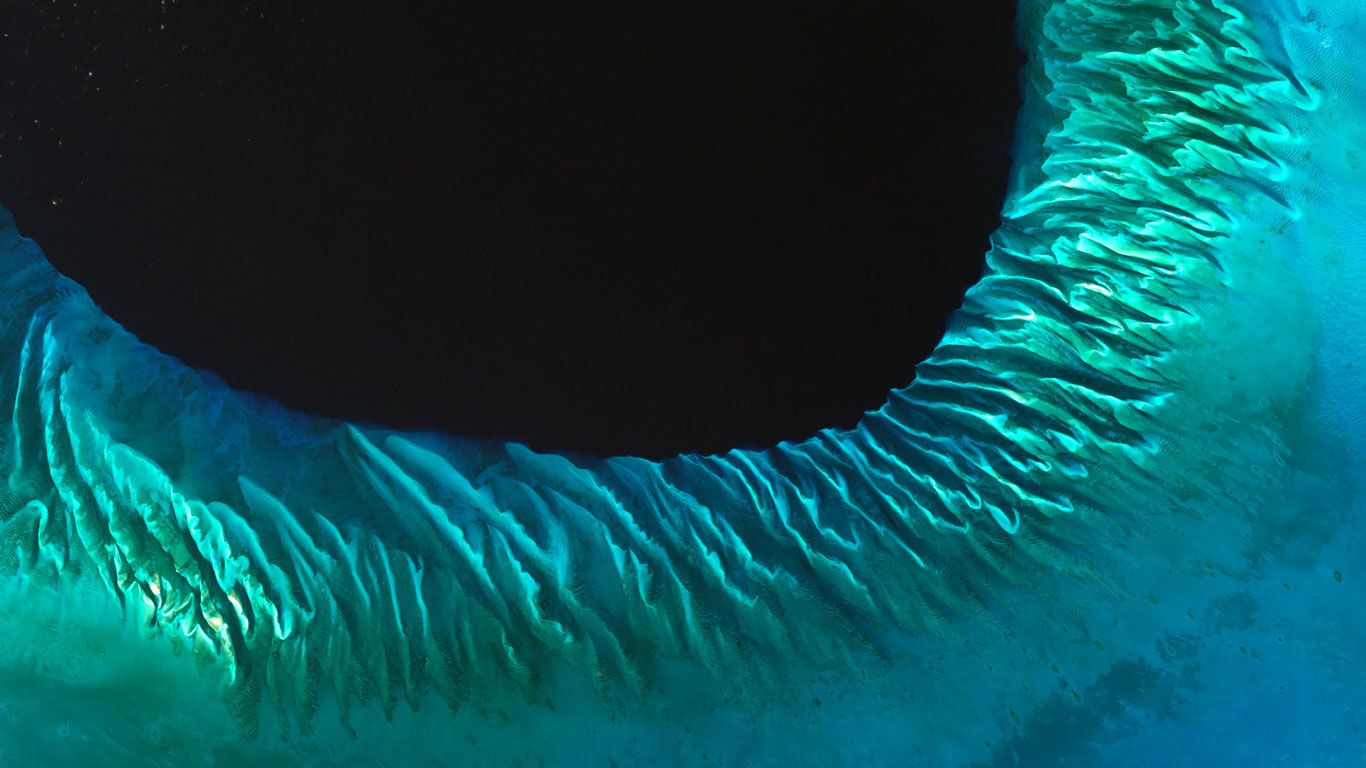 Satellite image of sand and seaweed in the Bahamas