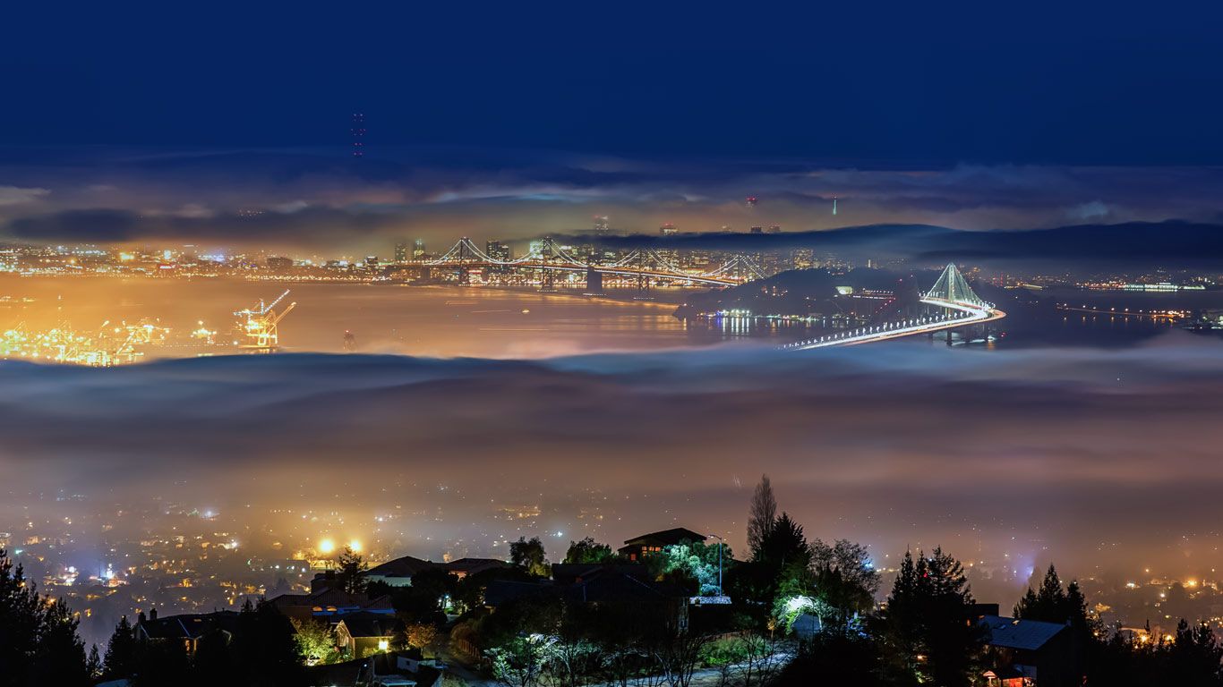 View from Grizzly Peak in the Berkeley Hills above Berkeley, California, USA