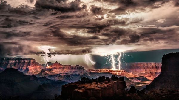 Lightning storm over Grand Canyon National Park, Arizona