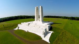An aerial picture of the Canadian National Vimy Memorial in Vimy Ridge, France (© Denis Charlet/AFP via Getty Images)(Bing Canada)