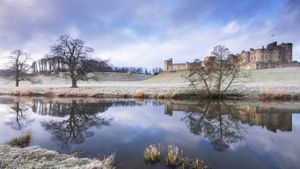 英国，诺森伯兰郡，寒冬清晨的阿尼克城堡 (© Adam Burton/robertharding/plainpicture)(Bing China)