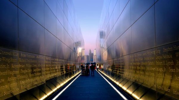 Visitors at the Empty Sky Memorial, Liberty State Park, Jersey City, New Jersey